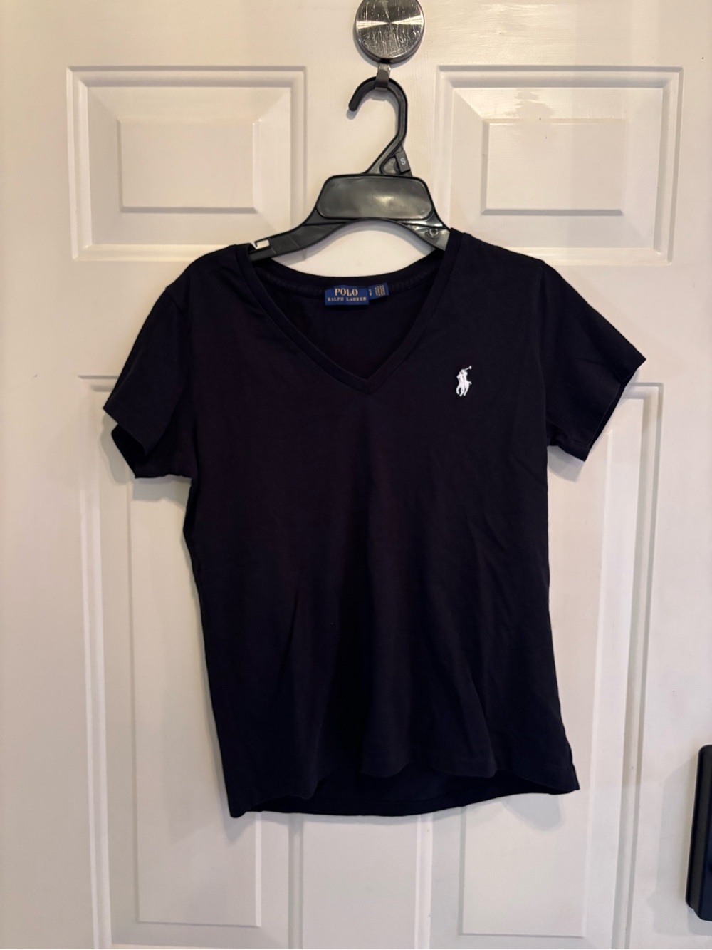 Ralph Lauren Black V-Neck Polo Tee with White Pony - Picture 2 of 4